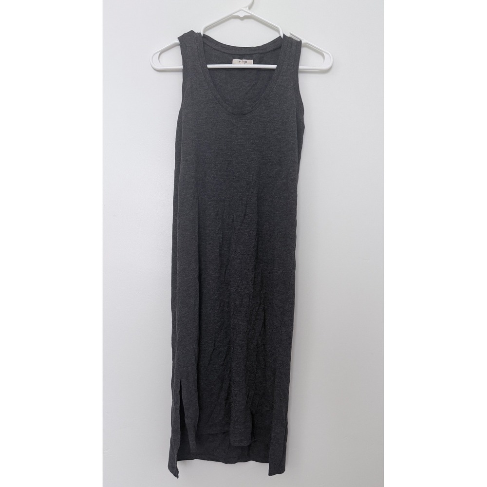 Madewell Womens XS Gray Sleeveless Scoop Neck Midi Tank Dress Side Slit Heather